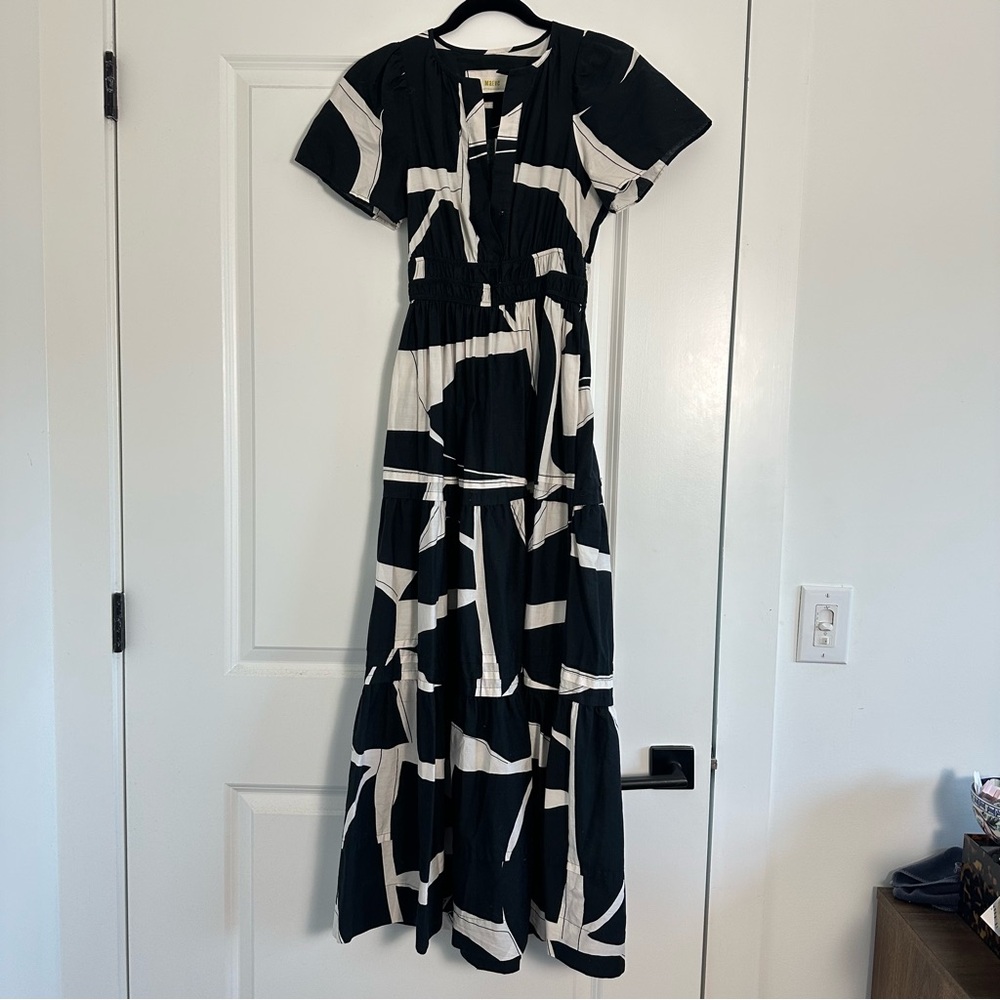 Anthropologie (XXS) Maeve Somerset Tiere Maxi Dress Black/White Abstract Print - Picture 3 of 9